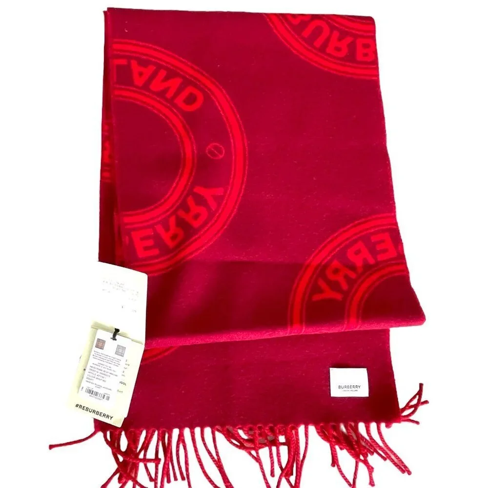 Burberry Bright Red Reversible Roundal Scarf, 100% wool, with logo‎